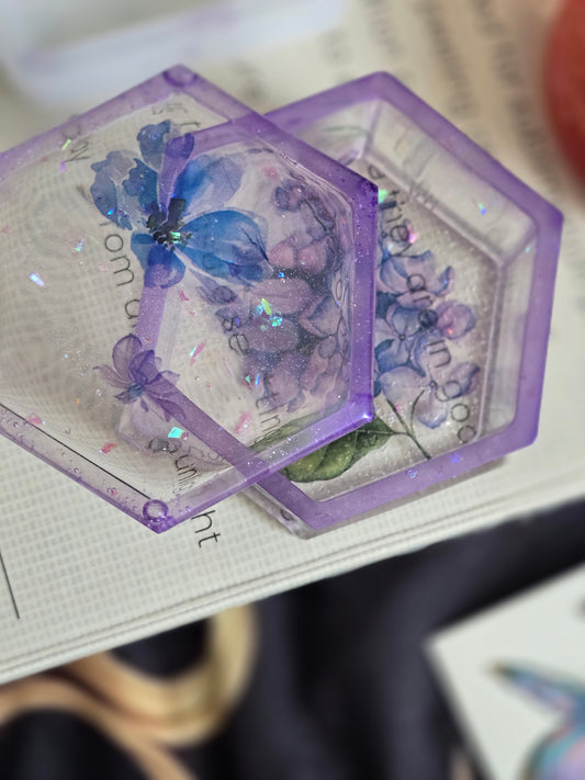 Clear trinket box with purple trim - elegant storage