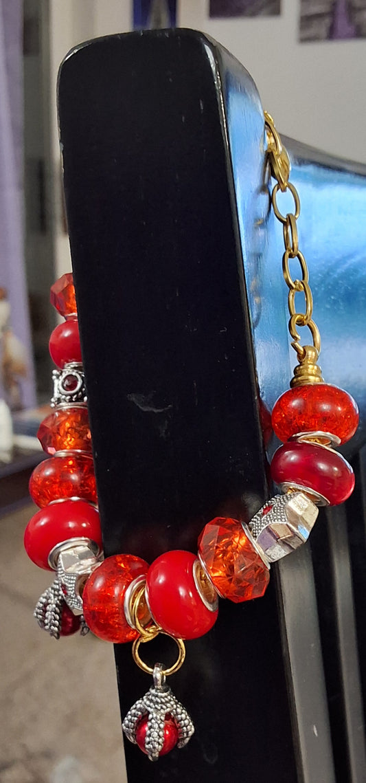 Red beaded bracelet - handcrafted jewelry