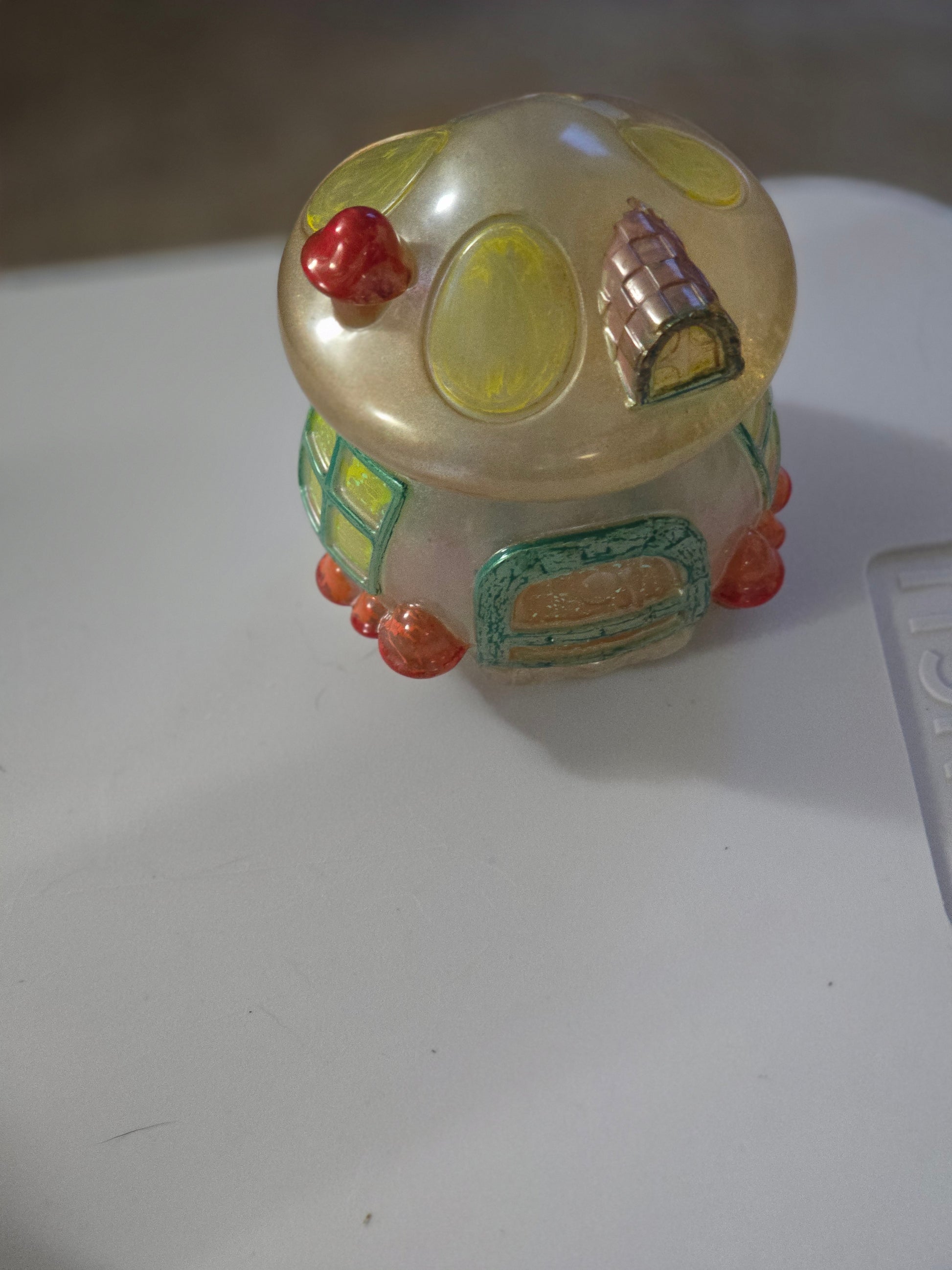 Mushroom jar close-up - handcrafted nature decor