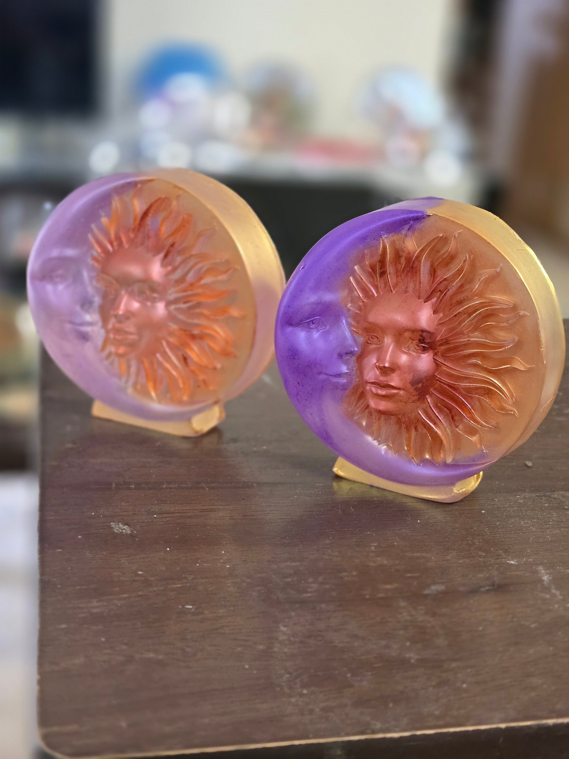 Sun and Moon resin close-up - celestial artwork