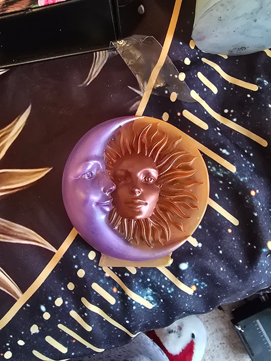 Sun and Moon art detail - cosmic resin piece