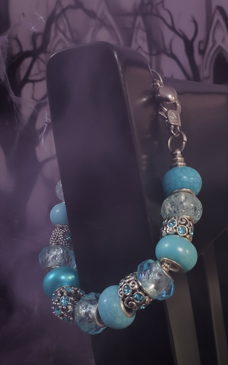 Blue bracelet detail - handmade beaded jewelry