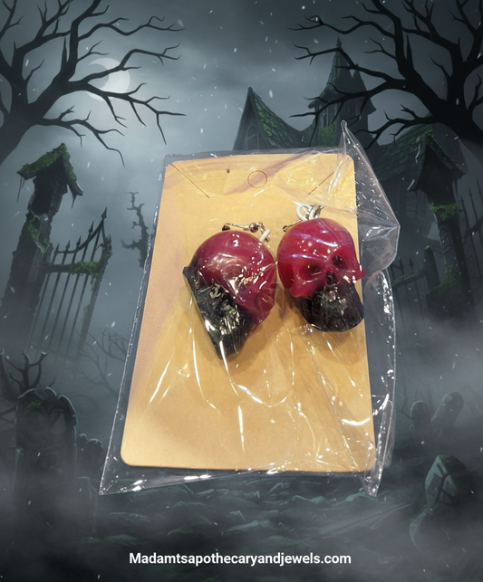 3D Skull earrings detail - spooky statement jewelry