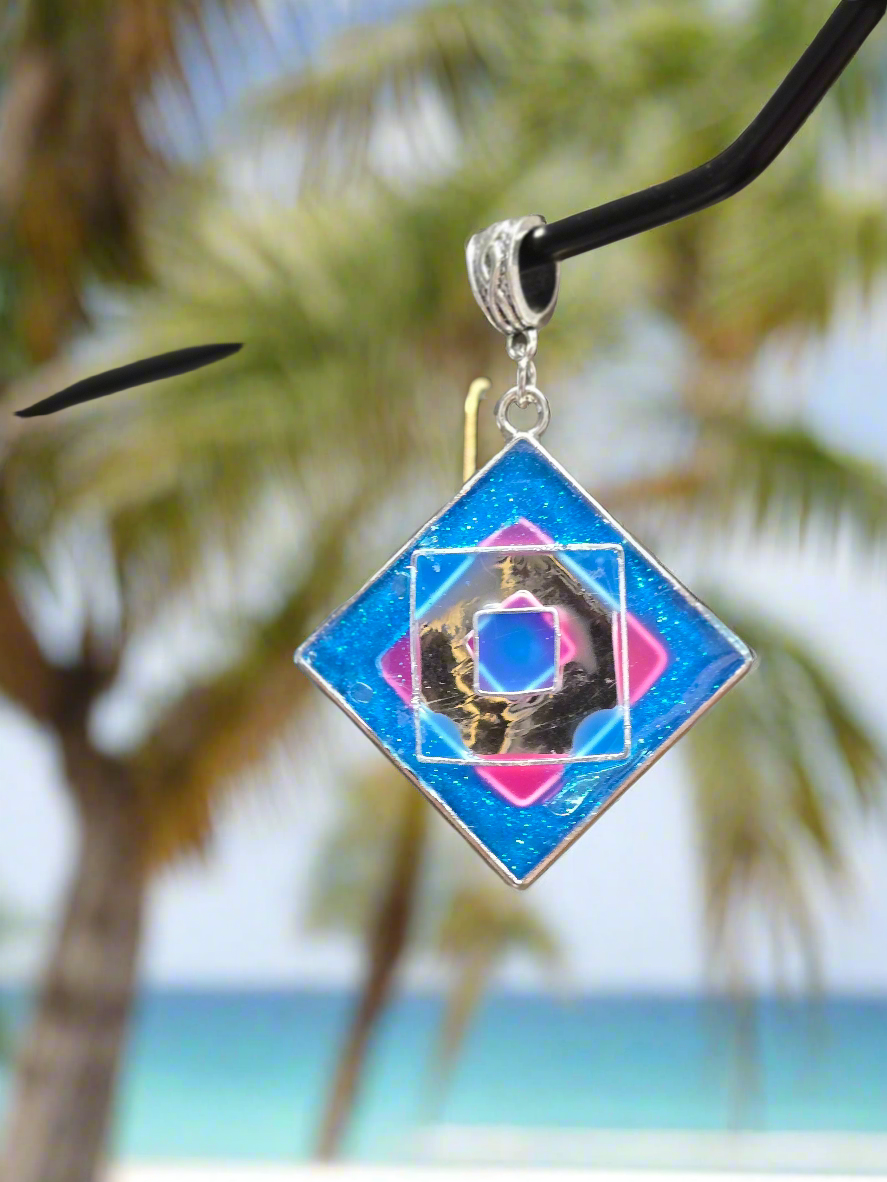 Stain Glass Pendant - colorful resin art necklace